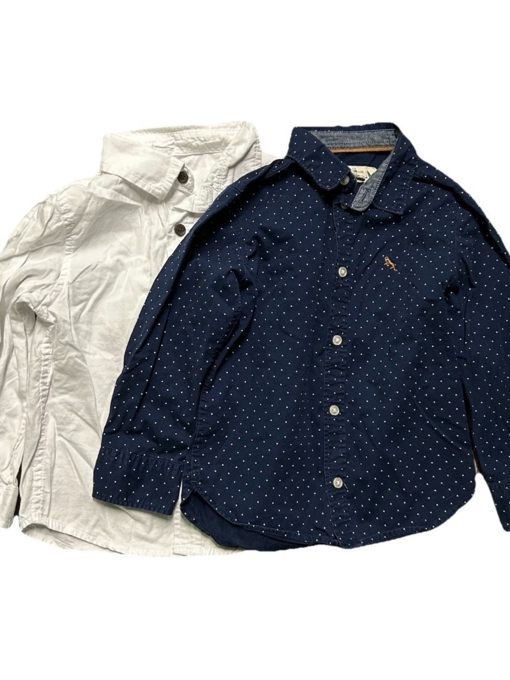 Toddler Boy Button Down Shirts White Navy Blue White Polka Dots Size 4T